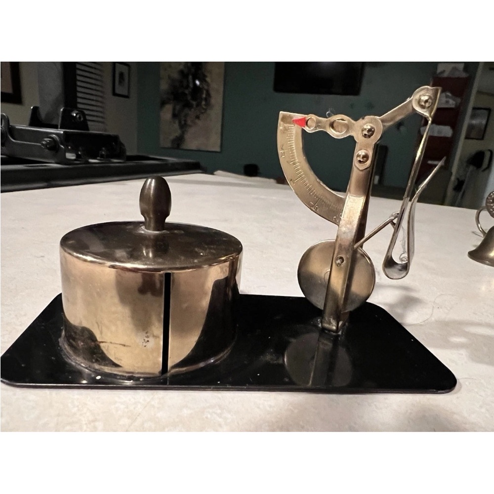 Vintage Brass Bundle: 2 Candle Snuffers, Bell, Postage Scale W/Stamp Roll Holder - Picture 6 of 14